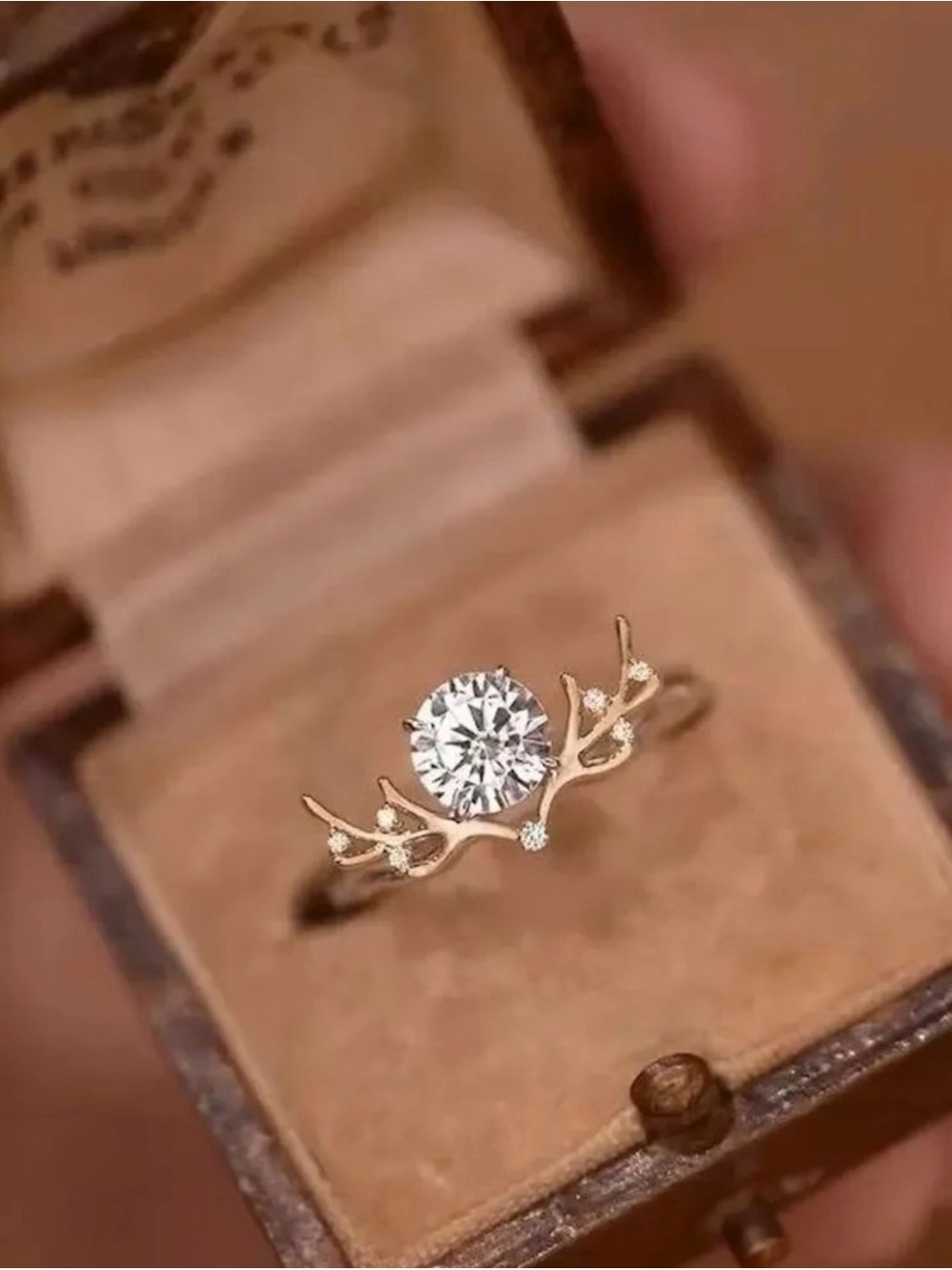 14K Gold Plated Antler Rings for Women Cubic Zirconia Statement Promise Rings